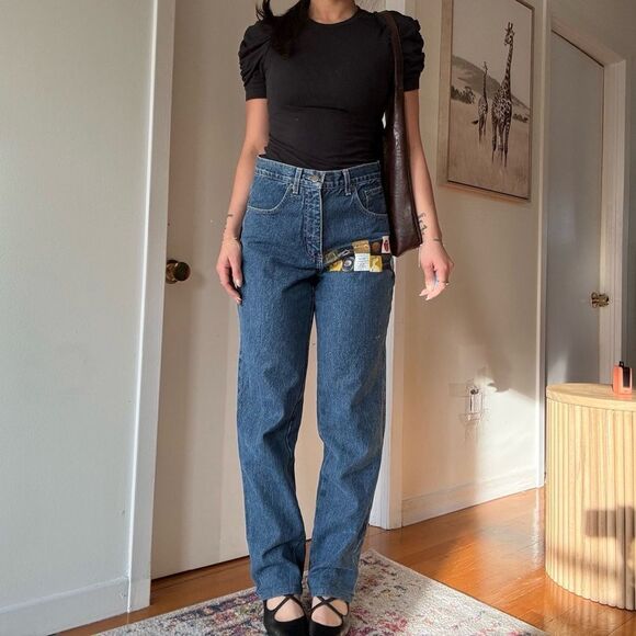 Rare 90s vintage painted Mom jeans Dark wash preppy indie jeans - Picture 8 of 10